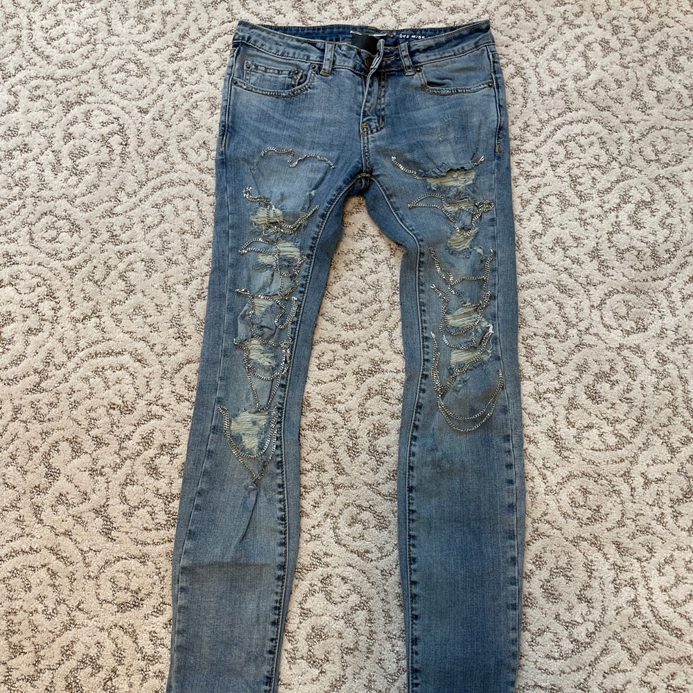 YSL jeans with chain